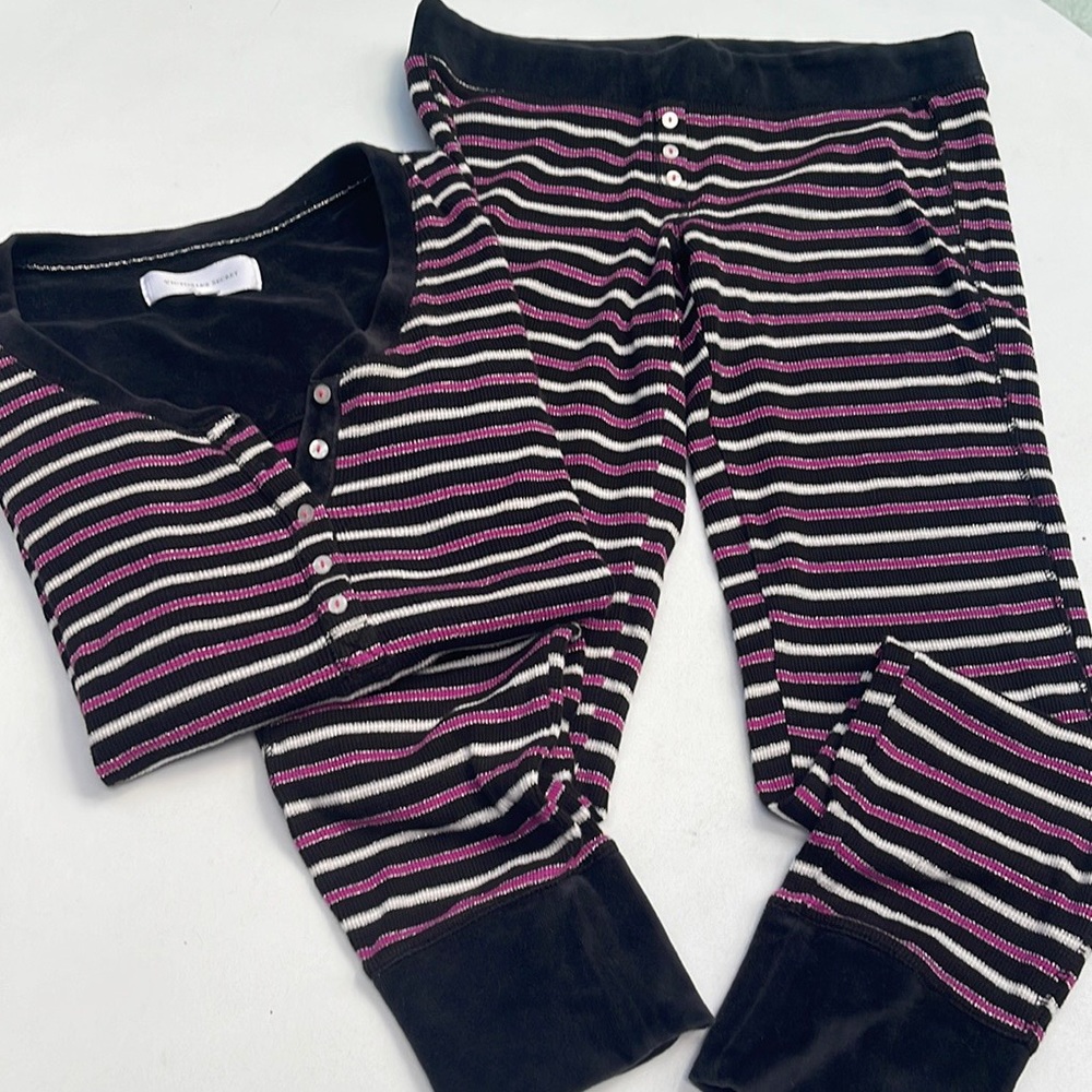 Victoria's Secret Black and Pink Striped Pajama Set